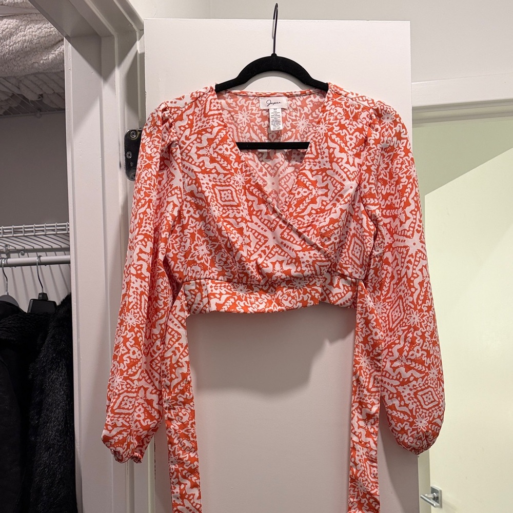 Japna Orange and White Patterned Blouse